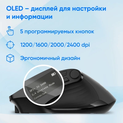 Мышь Оклик 502MW черный оптическая 2400dpi silent беспров. BT/Radio USB для ноутбука 9but (1978678)