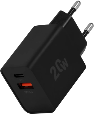Сетевое зар./устр. Digma DGW2D 20W 3A+1A (PD+QC) USB-C/USB-A универсальное черный (DGW2D0F110BK)