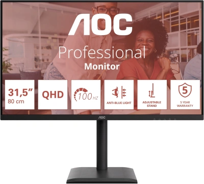 Монитор AOC 31.5" Q32E4U черный IPS LED 4ms 16:9 HDMI M/M матовая HAS Piv 350cd 178гр/178гр 2560x1440 100Hz DP 2K USB 9.01кг
