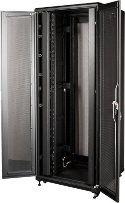 Шкаф серверный Lanmaster Business (TWT-CBB-47U-8X12-P1) напольный 47U 800x1200мм пер.дв.перфор. задн.дв.перфор.2-хст. 2 бок.пан. 800кг черный 1126мм 142.2кг 2277мм IP20 сталь