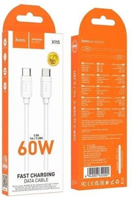 Кабель Hoco X115 52001 USB Type-C (m)-USB Type-C (m) 1м белый