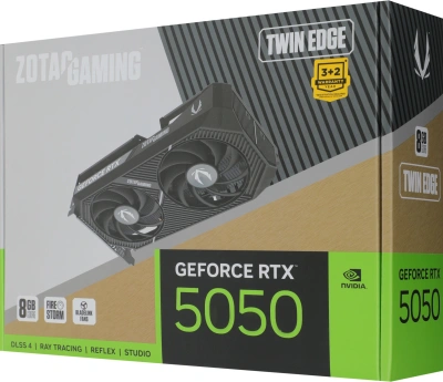 Видеокарта Zotac PCI-E 5.0 RTX 5050 TWIN EDGE NVIDIA GeForce RTX 5050 8Gb 128bit GDDR6 2572/20000 HDMIx1 DPx3 HDCP Ret
