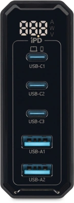 Настольное зар./устр. Digma Pro DPW10A 140W 5A (PD+QC) 3хUSB-C/2xUSB-A универсальное черный (DPW1A4G024BK)