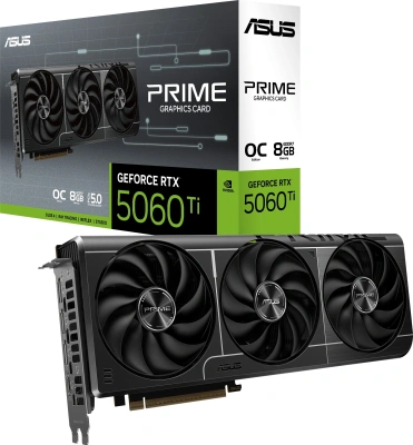 Видеокарта Asus PCI-E 5.0 PRIME-RTX5060TI-O8G NVIDIA GeForce RTX 5060TI 8Gb 128bit GDDR7 2617/28000 HDMIx1 DPx3 HDCP Ret