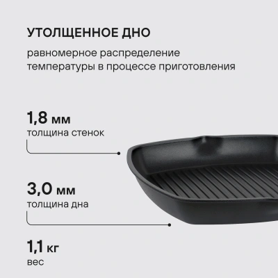 Сковорода-гриль Rondell Point RDA-1350 квадратная 28см покрытие: TriTitan ручка несъемная (без крышки) графитовый