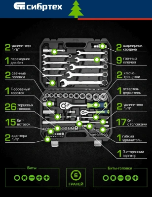 Набор инструментов Сибртех 13391 82 предмета (жесткий кейс)