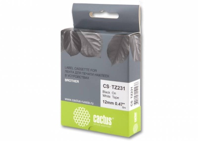 Картридж ленточный Cactus CS-TZ231 TZe-231 черный на белом 12x8 для Brother 1010/1280/1280VP/2700VP