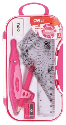 Циркуль Deli EG30204 корпус ассорти пластик в компл.:линейка/транспортир/2 угольника/карандаш/ластик/точилка