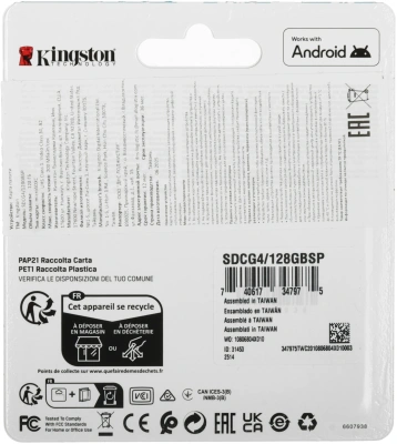 Флеш карта microSDXC 128GB Kingston SDCG4/128GBSP Canvas Go! Plus V30 A2 w/o adapter