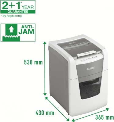 Шредер Leitz IQ Autofeed Small Office 100 P5 белый с автоподачей (секр.P-5) фрагменты 100лист. 34лтр. скрепки скобы пл.карты