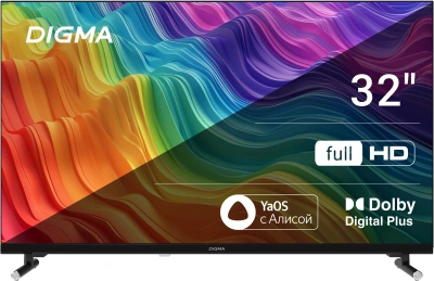 Телевизор LED Digma 32" DM-LED32SBB33 Яндекс.ТВ Frameless Metal черный FULL HD 60Hz DVB-T DVB-T2 DVB-C DVB-S DVB-S2 USB WiFi Smart TV
