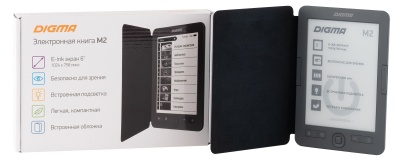 Электронная книга Digma M2 6" E-ink HD Pearl 758x1024 600MHz 128Mb/4Gb/SD/microSDHC/подсветка дисплея темно-серый (в компл.:обложка)