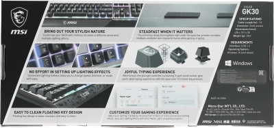 Клавиатура MSI GK30 RU черный USB Multimedia for gamer LED (подставка для запястий) (S11-04RU236-CLA) кабель 1.8м