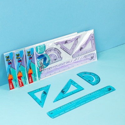 Набор для чертежей Deli EH23 корпус ассорти пластик в компл.:линейка 30см/прямоугольник/треугольник/транспортир