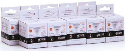 Лампа светодиодная Gauss Elementary MR16 5.5Вт цок.:GU5.3 спот 220B св.свеч.бел.теп. (упак.:10шт) (13516)