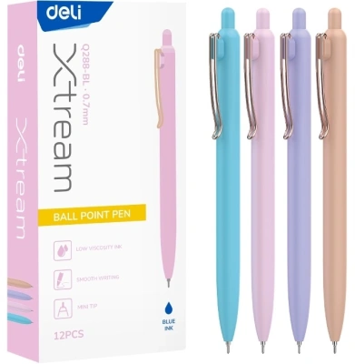 Ручка шариков. автоматическая Deli (EQ288-BL) ассорти d=0.7мм син. черн. кор.карт. игловидный пиш. наконечник