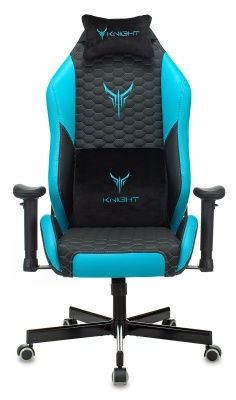 Кресло игровое Knight Neon черный/голубой соты экокожа с подголов. крестов. металл