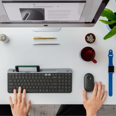 Клавиатура Logitech K580 черный/серебристый USB беспроводная BT/Radio slim Multimedia (920-009208)