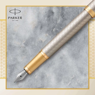 Ручка перьев. Parker IM Premium F323 (1931684) Grey GT F сталь нержавеющая подар.кор.