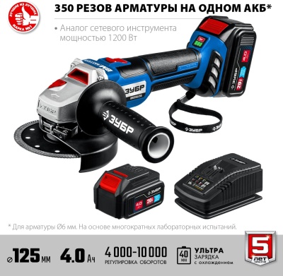 Углошлифовальная машина Зубр Профессионал AB-125-42 10000об/мин рез.шпин.:M14 d=125мм