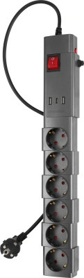 Сетевой фильтр Buro 600SPro-16-1.8-USB-G 1.8м (6 розеток) графитовый (коробка)