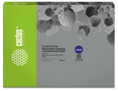 Картридж струйный Cactus CS-EPT01D100 T01D1 черный пигментный (860мл) для Epson WorkForce Pro WF-C529R/C529RDTW/C529RDTW EPP с чипом