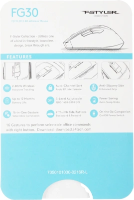 Мышь A4Tech Fstyler FG30 серый оптическая 2000dpi беспров. USB 6but (FG30 GREY)