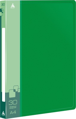 Папка с 30 прозр.вклад. Бюрократ -BPV30GRN A4 пластик 0.65мм торц.карм с бум. встав зеленый