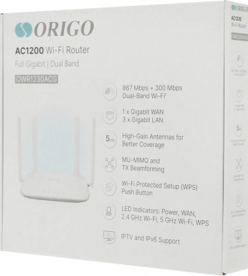 Роутер беспроводной Origo OWR1230ACG (OWR1230ACG/A1A) AC1200 10/100/1000BASE-T белый