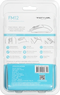 Мышь A4Tech Fstyler FM12 белый оптическая 1200dpi USB 3but (FM12 WHITE)