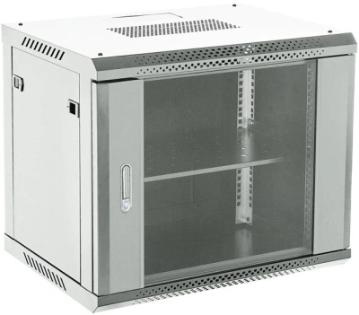 Шкаф коммутационный Rexant (04-0954-111) настенный 9U 400x542мм пер.дв.стекл серый 230град. металл
