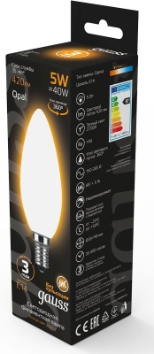 Лампа филам. Gauss Filament 5Вт цок.:E14 свеча 220B св.свеч.бел.теп. (упак.:1шт) (103201105)