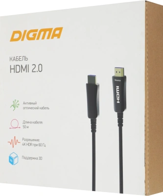 Кабель аудио-видео Digma HDMI 2.0 AOC HDMI (m)/HDMI (m) 50м. позолоч.конт. черный (BHP AOC 2.0-50)