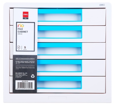 Бокс для документов Deli EZ01033 Rio 5 выдвижных ящиков 277х344х259мм белый/голубой пластик