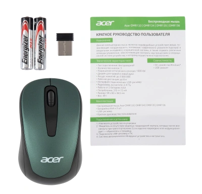 Мышь Acer OMR135 зеленый оптическая 1000dpi беспров. USB для ноутбука 3but (ZL.MCEEE.01I)