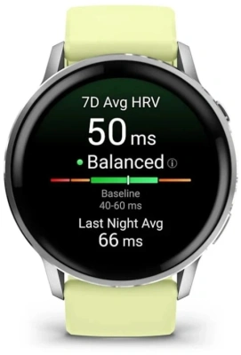 Смарт-часы Garmin Venu 4 1.4" AMOLED корп.серебристый рем.желтый разм.брасл.:135-200мм (010-03014-02)