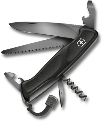 Нож перочинный Victorinox RangerGrip Onyx (0.9563.C31P) 130мм 12функц. черный подар.коробка в комплекте: шнурок