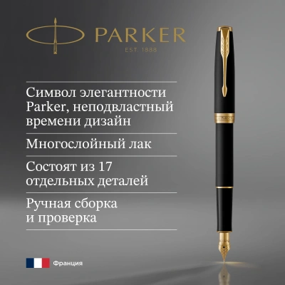 Ручка перьев. Parker Sonnet Core F528 (1931516) Matte Black GT F сталь нержавеющая подар.кор.