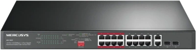 Коммутатор Mercusys MS118CP (L2) 16x100Мбит/с 2x1Гбит/с 2xКомбо(1000BASE-T/SFP) 16PoE+ 190W неуправляемый
