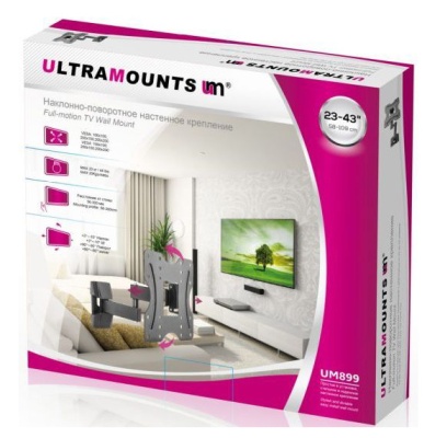 Кронштейн для телевизора Ultramounts UM899 черный 23"-43" макс.20кг настенный поворотно-выдвижной и наклонный
