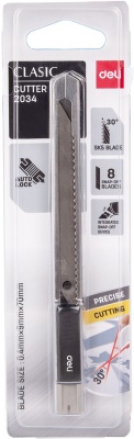 Нож канцелярский Deli E2034 Essential Metal Vivid Mini шир.лез.9мм фиксатор сталь серый