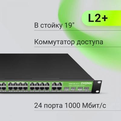 Коммутатор Digma DSW724G-4C-R (L2+) 24x1Гбит/с 4xКомбо(1000BASE-T/SFP) управляемый
