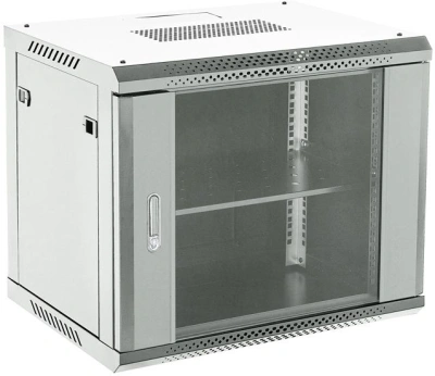 Шкаф коммутационный Rexant (04-0654-111) настенный 6U 400x542мм пер.дв.стекл серый 230град. металл