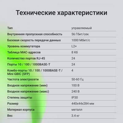 Коммутатор Digma DSW724G-4C-R (L2+) 24x1Гбит/с 4xКомбо(1000BASE-T/SFP) управляемый