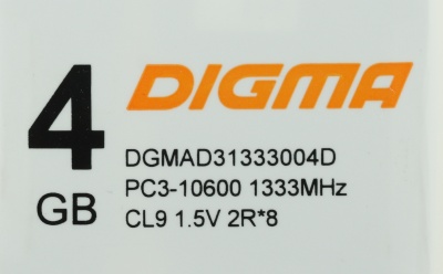 Память DDR3 4GB 1333MHz Digma DGMAD31333004D RTL PC3-10600 CL9 DIMM 240-pin 1.35В dual rank Ret