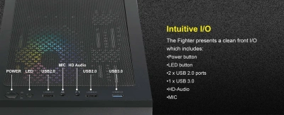 Корпус Azza Fighter черный без БП ATX 4x120mm 2x140mm 2xUSB2.0 1xUSB3.0 audio bott PSU