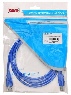 Кабель Buro USB A(m) USB B(m) 1.8м (USB3.0-AM/BM) синий