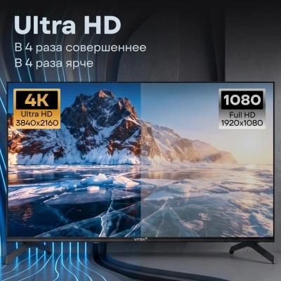 Телевизор LED Vitek 50" VT-50UBS410 Google TV Frameless черный 4K Ultra HD 60Hz MEMC DVB-T DVB-T2 DVB-C DVB-C2 DVB-S DVB-S2 USB WiFi Smart TV