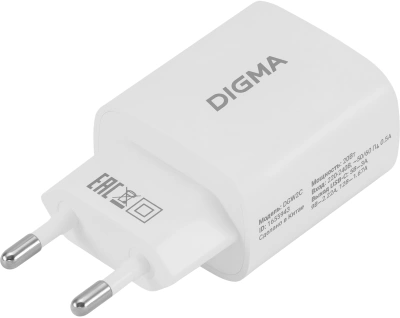 Сетевое зар./устр. Digma DGW2C 20W 3A (PD) USB-C универсальное белый (DGW2C0F010WH)