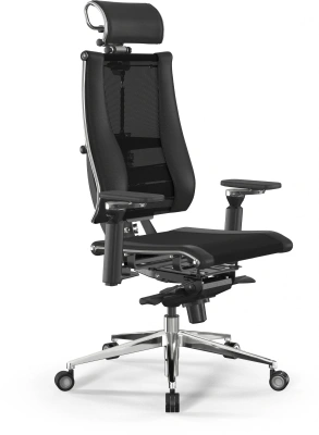Кресло руководителя Метта Yoga 4DF B2-14D - YM93+Infinity черный сет./ткань/экокожа с подголов. крестов. алюминий хром